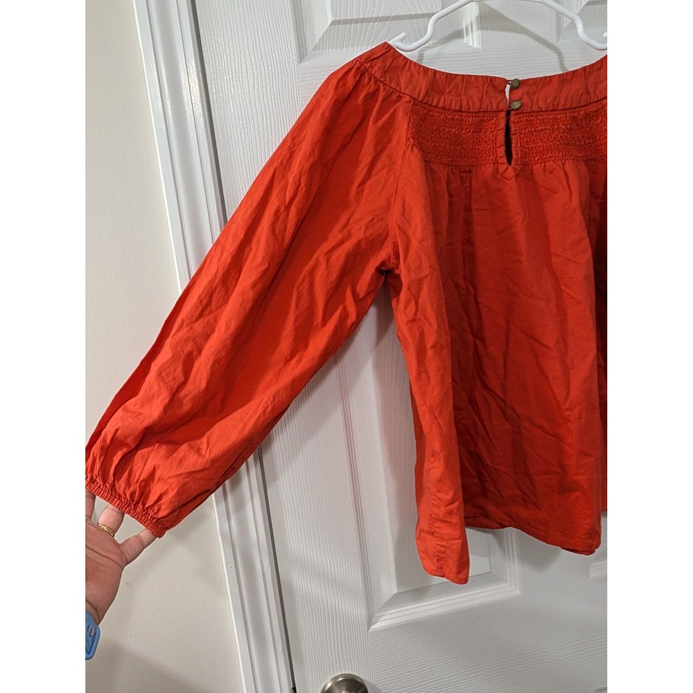 Maeve, XS, Jessie Smocked Swing Blouse, Orange, 100% Cotton, Long Sleeve - Picture 7 of 8